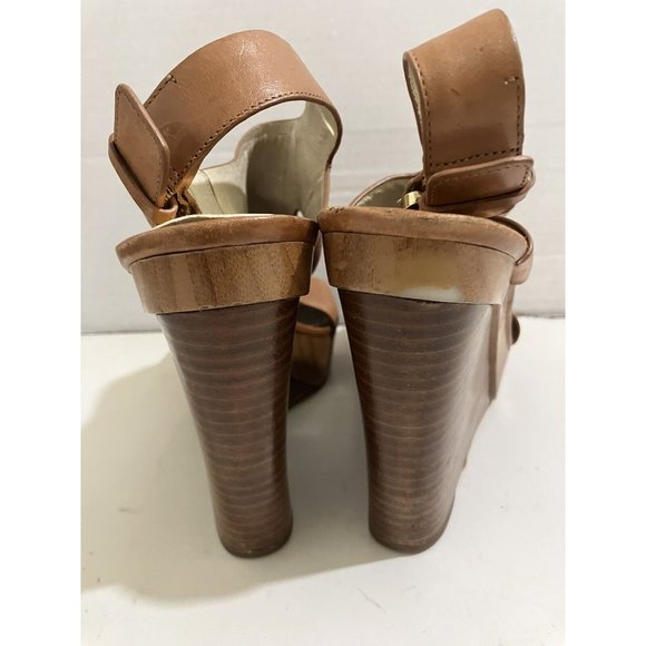 Michael Kors Womens size 8 M Brown Leather Josephine Wedge Platform Sandals shoe - Picture 4 of 7